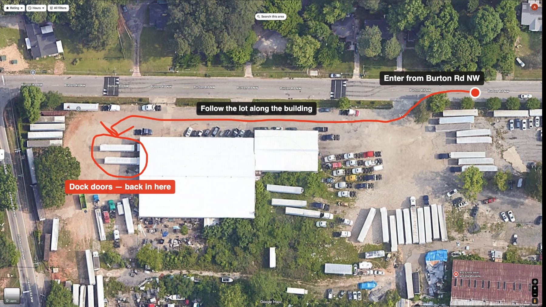 Aerial of the lot showing the entrance and dock doors